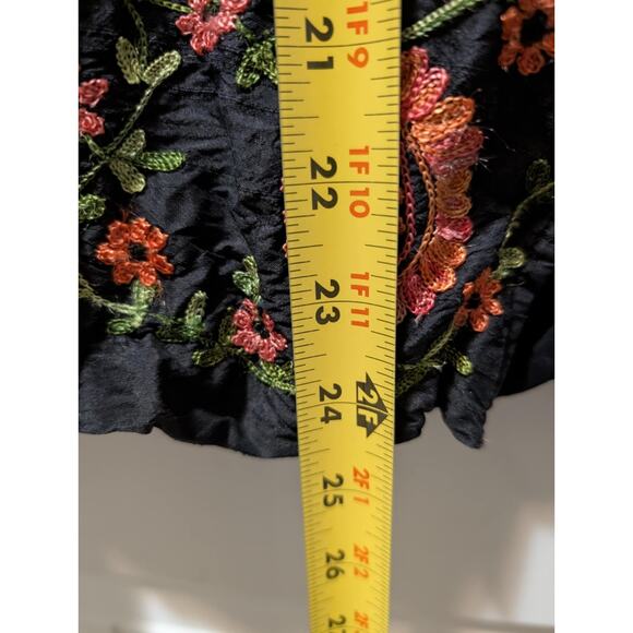 Laura Ashley Embroidered Silk Shantung Jacket Sz S Black Green Red Orange Floral - Picture 8 of 8